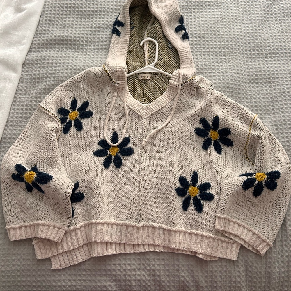 Floral Knit Hooded Sweater